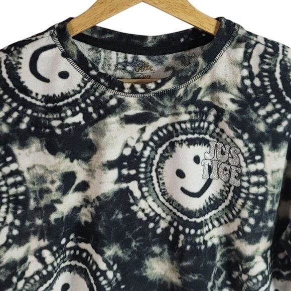 Justice Pajama Set Black White Small Long Sleeve Top PullOn Shorts TieDye Smiley - Picture 3 of 10